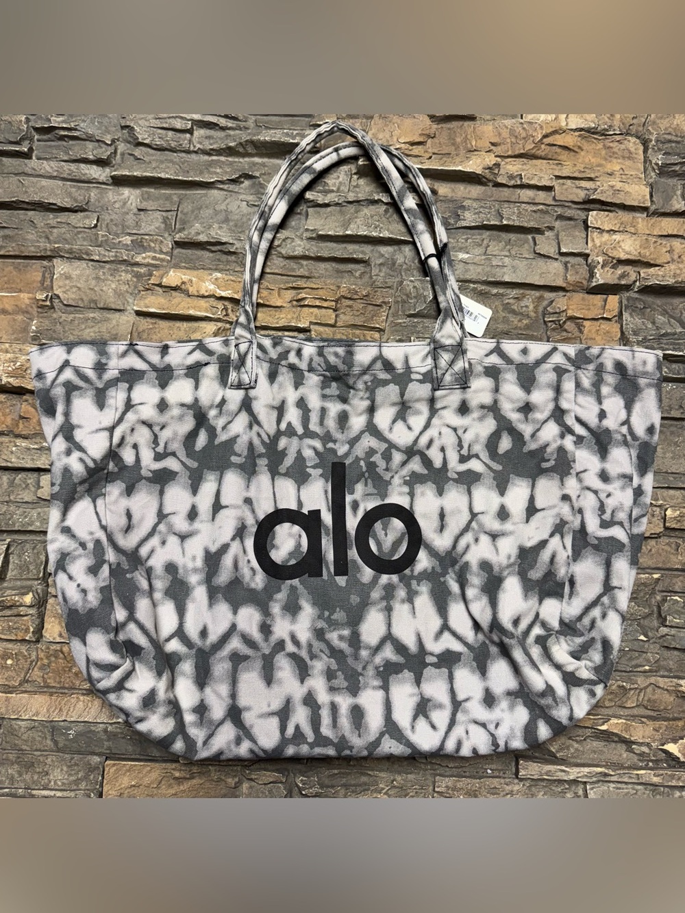 NEW Alo Yoga Tote Bag Large Gray Canvas Tie Dye Beach Gym Shopping Shoulder NWT - Picture 5 of 12